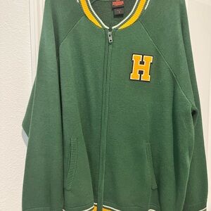 Green Varsity Jacket with Yellow H Patch